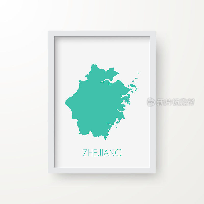 Zhejiang map in a frame on white background